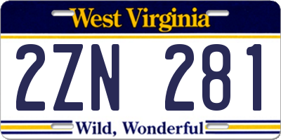 WV license plate 2ZN281