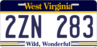 WV license plate 2ZN283
