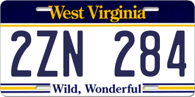 WV license plate 2ZN284