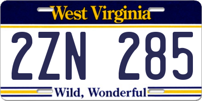 WV license plate 2ZN285