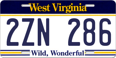 WV license plate 2ZN286