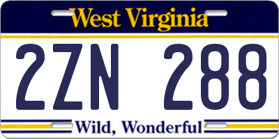 WV license plate 2ZN288