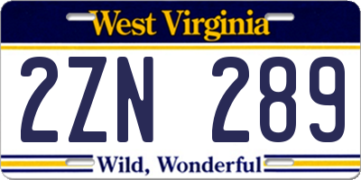 WV license plate 2ZN289