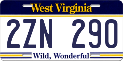 WV license plate 2ZN290
