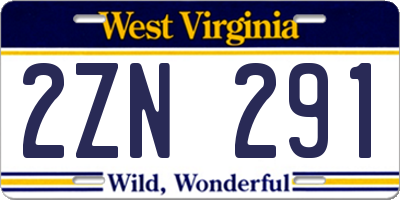WV license plate 2ZN291