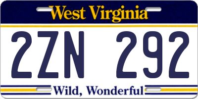 WV license plate 2ZN292