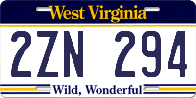 WV license plate 2ZN294
