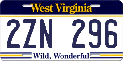 WV license plate 2ZN296