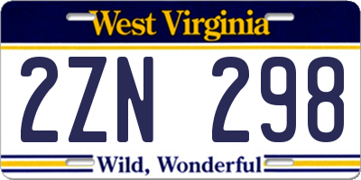WV license plate 2ZN298