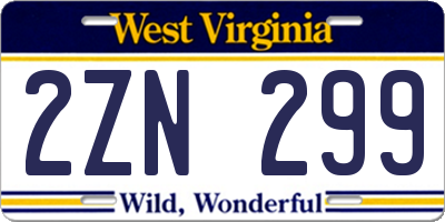 WV license plate 2ZN299