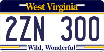 WV license plate 2ZN300