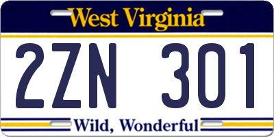 WV license plate 2ZN301