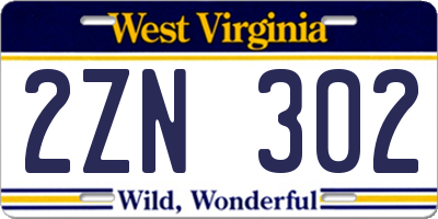 WV license plate 2ZN302