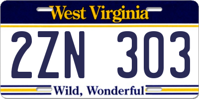 WV license plate 2ZN303