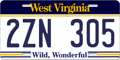 WV license plate 2ZN305
