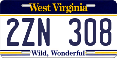 WV license plate 2ZN308