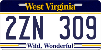 WV license plate 2ZN309