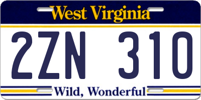 WV license plate 2ZN310