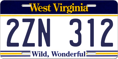WV license plate 2ZN312