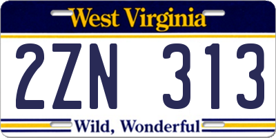 WV license plate 2ZN313
