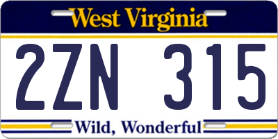 WV license plate 2ZN315