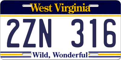WV license plate 2ZN316