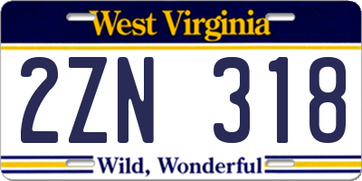 WV license plate 2ZN318