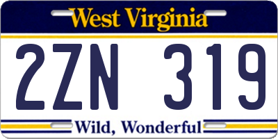 WV license plate 2ZN319