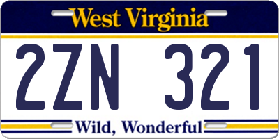 WV license plate 2ZN321