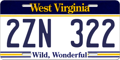 WV license plate 2ZN322