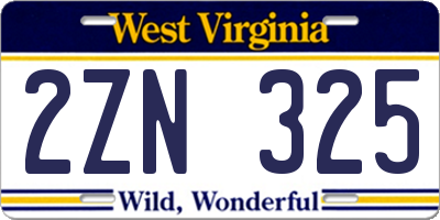 WV license plate 2ZN325