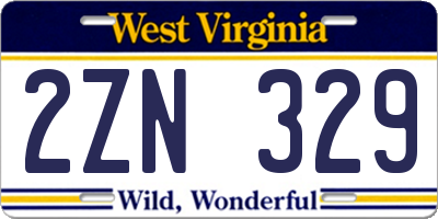 WV license plate 2ZN329