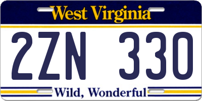 WV license plate 2ZN330