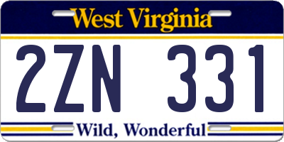 WV license plate 2ZN331