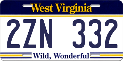 WV license plate 2ZN332