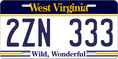 WV license plate 2ZN333