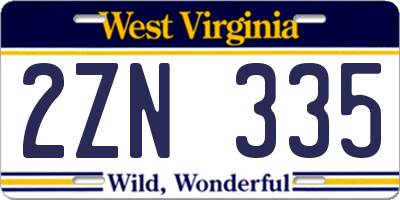 WV license plate 2ZN335
