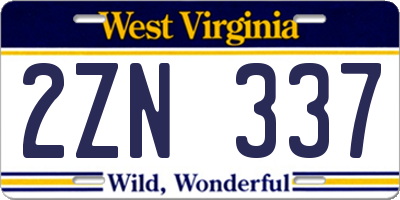 WV license plate 2ZN337
