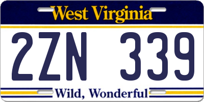 WV license plate 2ZN339