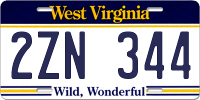 WV license plate 2ZN344