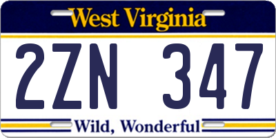 WV license plate 2ZN347