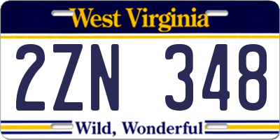 WV license plate 2ZN348