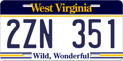 WV license plate 2ZN351
