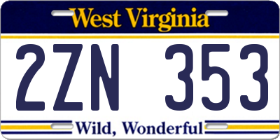 WV license plate 2ZN353