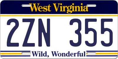 WV license plate 2ZN355