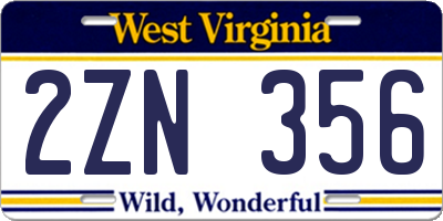 WV license plate 2ZN356