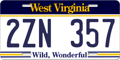 WV license plate 2ZN357