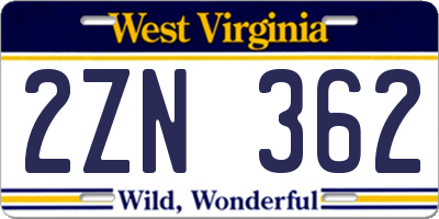 WV license plate 2ZN362