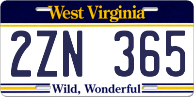 WV license plate 2ZN365