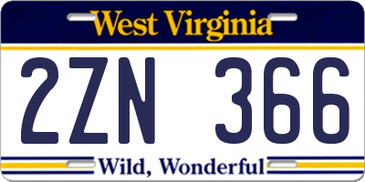 WV license plate 2ZN366